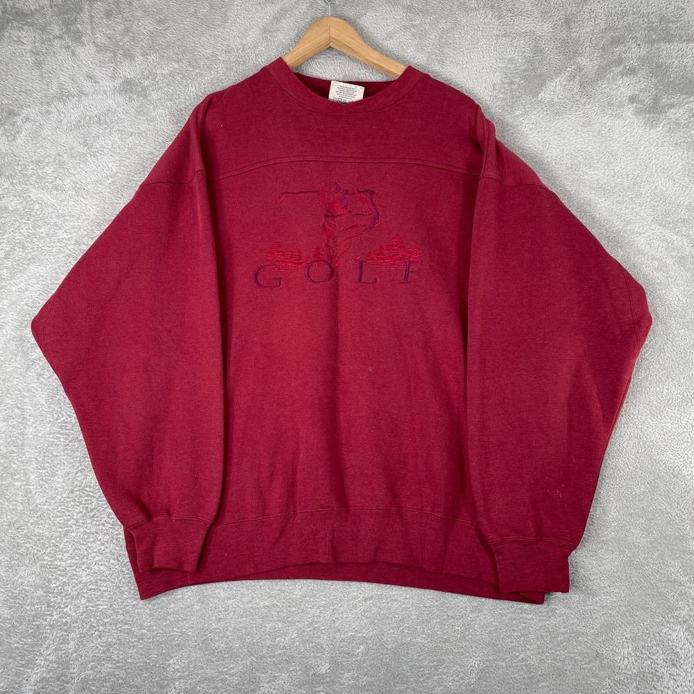 Vintage 90s Golf‎ Sweatshirt Mens XL Maroon Red Lee Sport Embroidered Pullover
